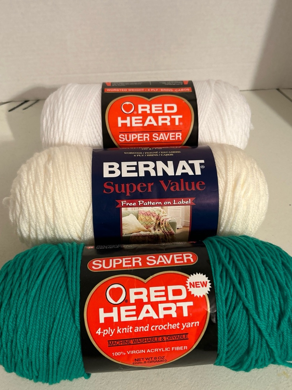 Yarn Bundle - Crochet & Crafting White, Cream, Teal Acrylic Skeins